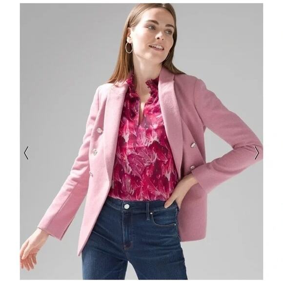 NWT WHBM Mid Length Melton Wool Blend Studio Pink Silver Button Blazer Size 12 - Picture 4 of 5